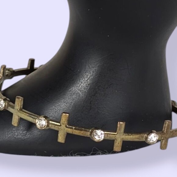 V. Distressed Metal Cross & Rhinestone Bangle - Picture 2 of 4